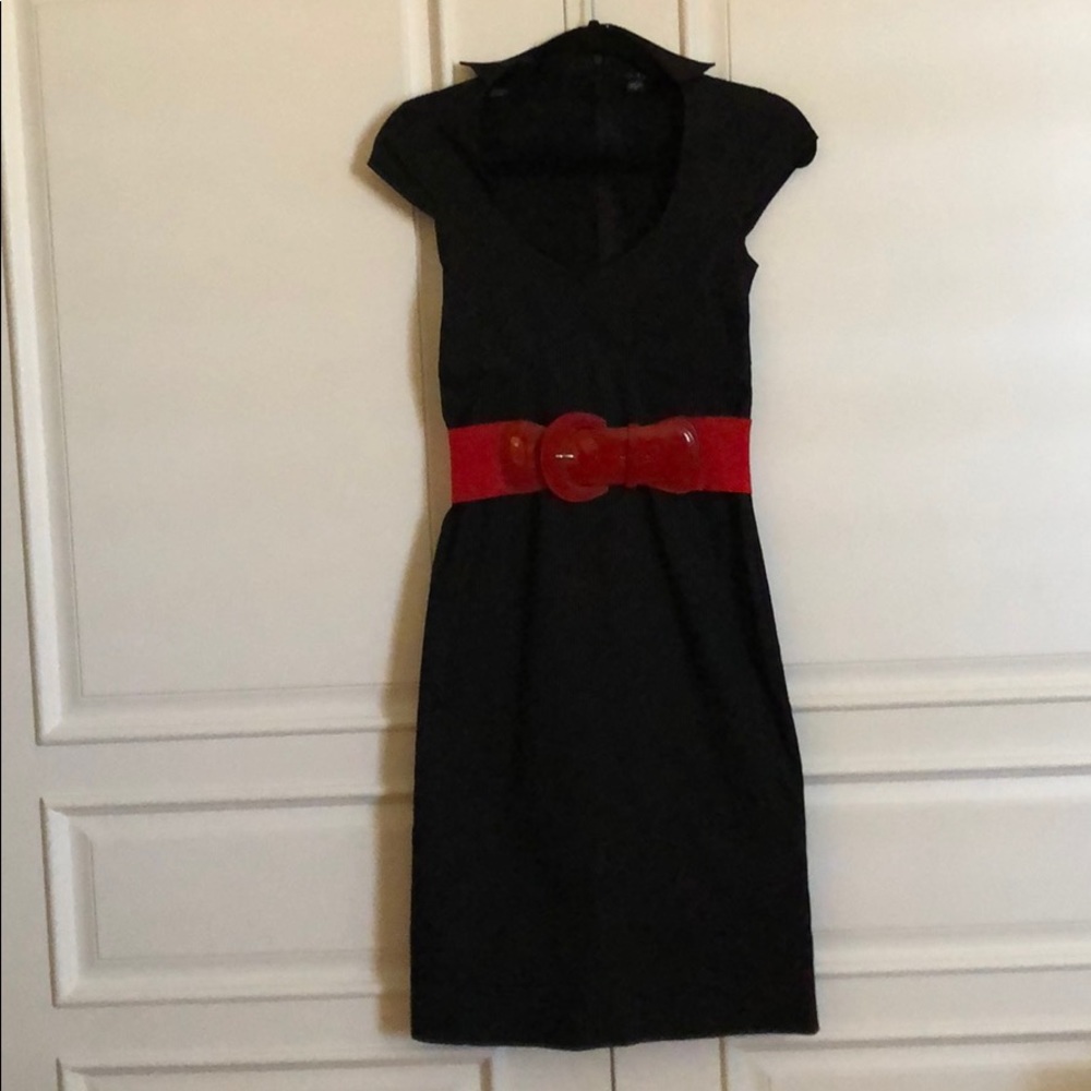 Black Sexy business-style dress w/pinstripe detail